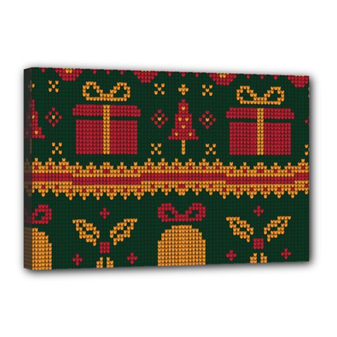 Knitted Christmas Pattern Canvas 18  X 12  (stretched) by Vaneshart