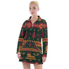 Knitted Christmas Pattern Women s Long Sleeve Casual Dress by Vaneshart