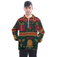 Knitted Christmas Pattern Men s Half Zip Pullover by Vaneshart