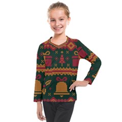 Knitted Christmas Pattern Kids  Long Mesh Tee