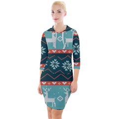 Beautiful Knitted Christmas Pattern Quarter Sleeve Hood Bodycon Dress by Vaneshart