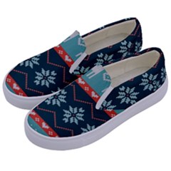 Beautiful Knitted Christmas Pattern Kids  Canvas Slip Ons by Vaneshart