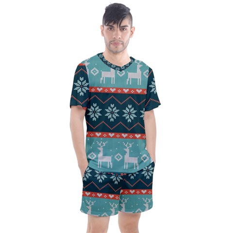 Beautiful Knitted Christmas Pattern Men s Mesh Tee And Shorts Set by Vaneshart