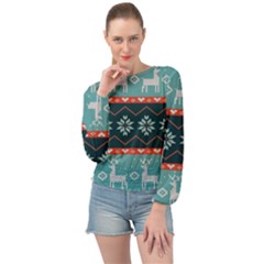 Beautiful Knitted Christmas Pattern Banded Bottom Chiffon Top by Vaneshart