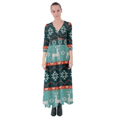 Beautiful Knitted Christmas Pattern Button Up Maxi Dress by Vaneshart