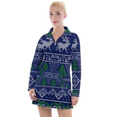 Beautiful Knitted Christmas Pattern Women s Long Sleeve Casual Dress