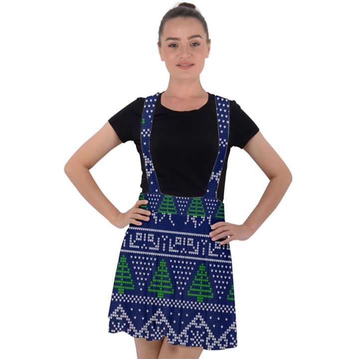 Beautiful Knitted Christmas Pattern Velvet Suspender Skater Skirt