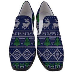 Beautiful Knitted Christmas Pattern Women Slip On Heel Loafers by Vaneshart