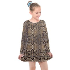 Luxury Ornamental Mandala Design Background Kids  Long Sleeve Dress