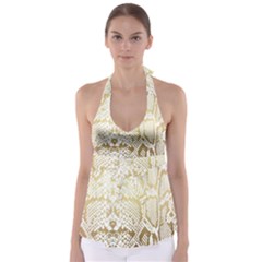 White And Gold Snakeskin Babydoll Tankini Top by mccallacoulture