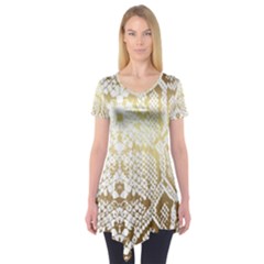 White And Gold Snakeskin Short Sleeve Tunic  by mccallacoulture