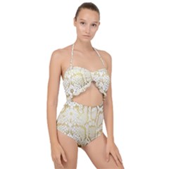 White And Gold Snakeskin Scallop Top Cut Out Swimsuit by mccallacoulture