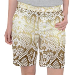 White And Gold Snakeskin Pocket Shorts by mccallacoulture