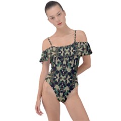 Camo Frill Detail One Piece Swimsuit