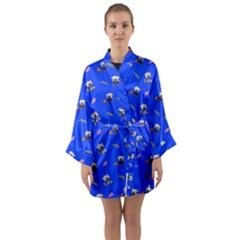 Print  Long Sleeve Satin Kimono