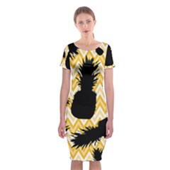 Ananas Chevrons Noir/jaune Classic Short Sleeve Midi Dress by kcreatif