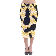 Ananas Chevrons Noir/jaune Velvet Midi Pencil Skirt by kcreatif