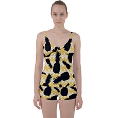 Ananas Chevrons Noir/jaune Tie Front Two Piece Tankini by kcreatif