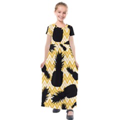 Ananas Chevrons Noir/jaune Kids  Short Sleeve Maxi Dress by kcreatif