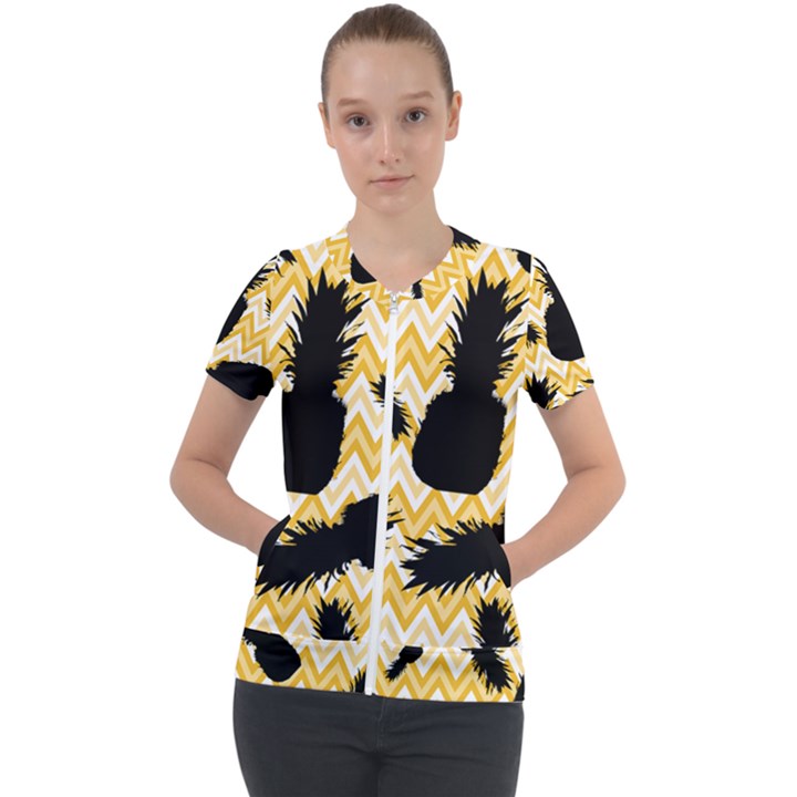 Ananas Chevrons Noir/Jaune Short Sleeve Zip Up Jacket