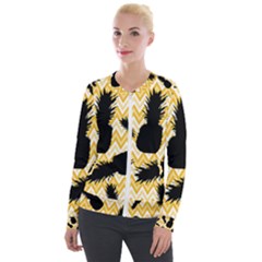 Ananas Chevrons Noir/jaune Velour Zip Up Jacket by kcreatif