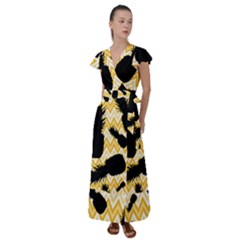 Ananas Chevrons Noir/jaune Flutter Sleeve Maxi Dress by kcreatif