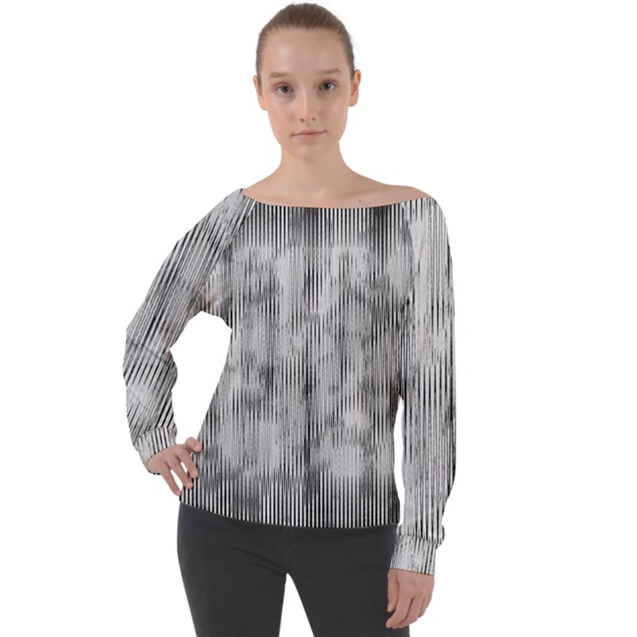 Abstrait Texture Gris/Noir Off Shoulder Long Sleeve Velour Top