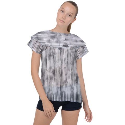 Abstrait Texture Gris/noir Ruffle Collar Chiffon Blouse by kcreatif