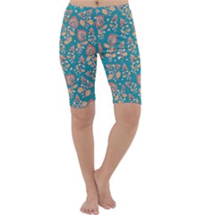 Teal Floral Paisley Cropped Leggings  by mccallacoulture