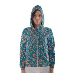 Teal Floral Paisley Women s Hooded Windbreaker