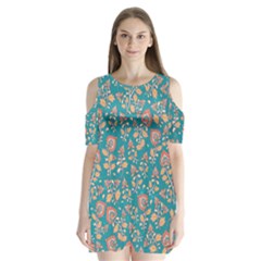 Teal Floral Paisley Shoulder Cutout Velvet One Piece by mccallacoulture