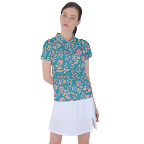 Teal Floral Paisley Women s Polo Tee by mccallacoulture