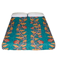 Teal Floral Paisley Stripes Fitted Sheet (queen Size) by mccallacoulture