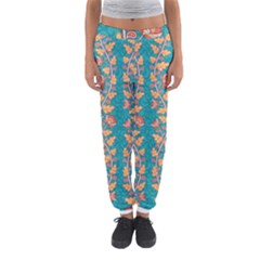 Teal Floral Paisley Stripes Women s Jogger Sweatpants by mccallacoulture