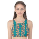 Teal Floral Paisley Stripes Tank Bikini Top View1