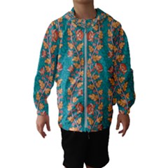 Teal Floral Paisley Stripes Kids  Hooded Windbreaker