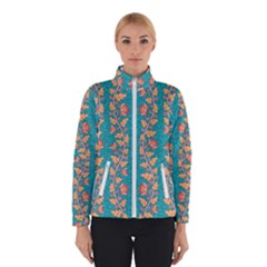 Teal Floral Paisley Stripes Winter Jacket