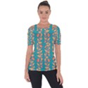 Teal Floral Paisley Stripes Shoulder Cut Out Short Sleeve Top View1