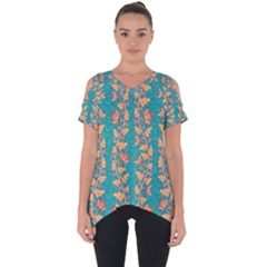 Teal Floral Paisley Stripes Cut Out Side Drop Tee by mccallacoulture