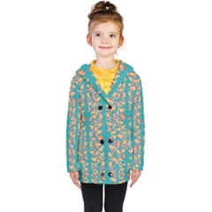 Teal Floral Paiselu Stripes Kids  Double Breasted Button Coat by mccallacoulture