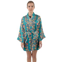 Teal Floral Paisley Stripes Long Sleeve Satin Kimono by mccallacoulture