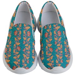 Teal Floral Paisley Stripes Kids Lightweight Slip Ons by mccallacoulture