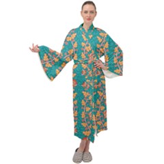 Teal Floral Paisley Stripes Maxi Velour Kimono by mccallacoulture