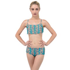 Teal Floral Paisley Stripes Layered Top Bikini Set