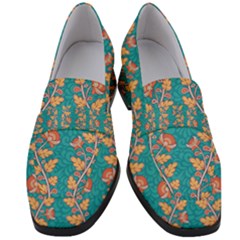 Teal Floral Paisley Stripes Women s Chunky Heel Loafers by mccallacoulture