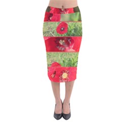 Photos Collage Coquelicots Velvet Midi Pencil Skirt by kcreatif