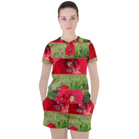 Photos Collage Coquelicots Women s Tee And Shorts Set by kcreatif