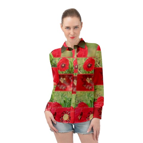 Photos Collage Coquelicots Long Sleeve Chiffon Shirt by kcreatif