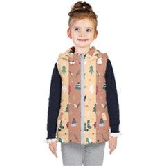 Flat Design Christmas Pattern Collection Kids  Hooded Puffer Vest by Vaneshart