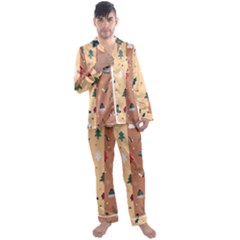 Flat Design Christmas Pattern Collection Men s Satin Pajamas Long Pants Set